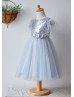 Feather Sleeves Silver Sequin Gray Tulle Amazing Flower Girl Dress